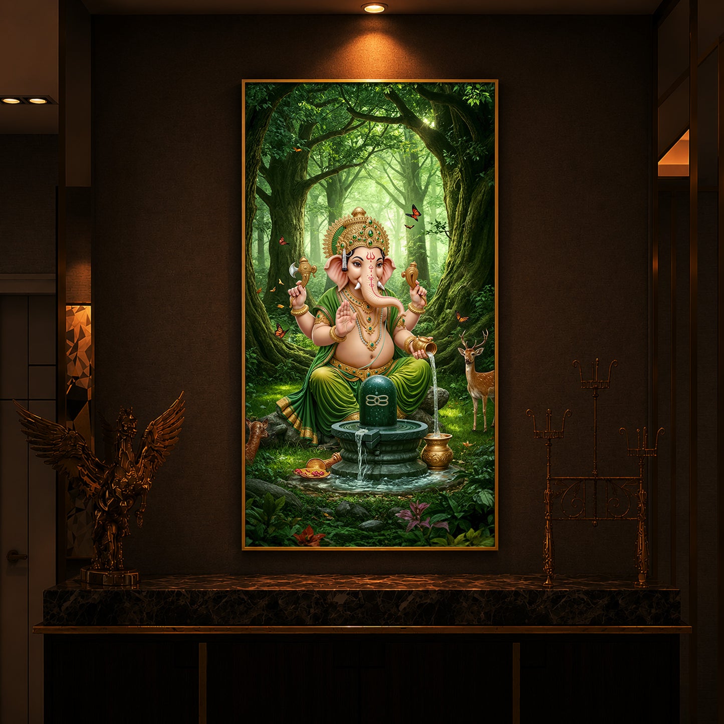 Jai Shri Ganesh Modern Luxury Backlight Vertical Wall Art