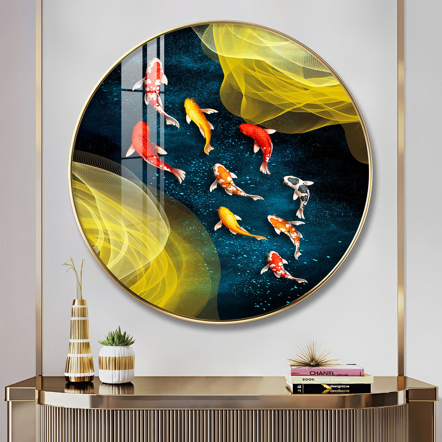 Koi In Motion Premium Acrylic Round Wall Art