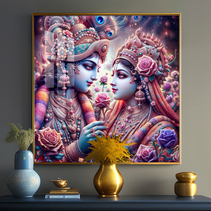 Beauty of Radha Krishna Bond Premium Acrylic Square Wall Art