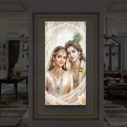 Mystical Love Of Radhe Krishn Modern Luxury Backlight Vertical Wall Art