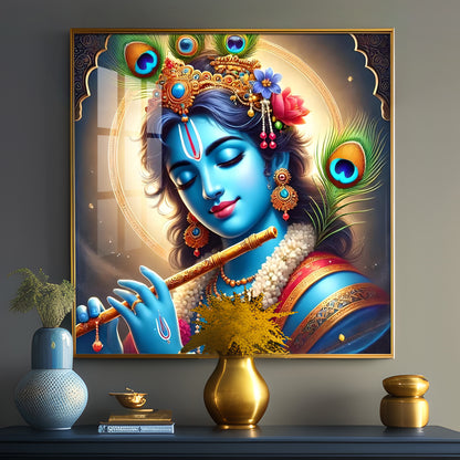 Spiritual Aura Of Krishna Premium Acrylic Square Wall Art