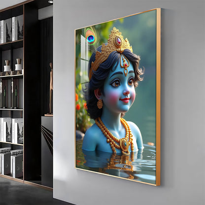 Little Krishna Reflection In Water Premium Acrylic Wall Art