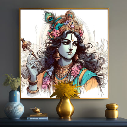 Divine Krishna Premium Acrylic Square Wall Art