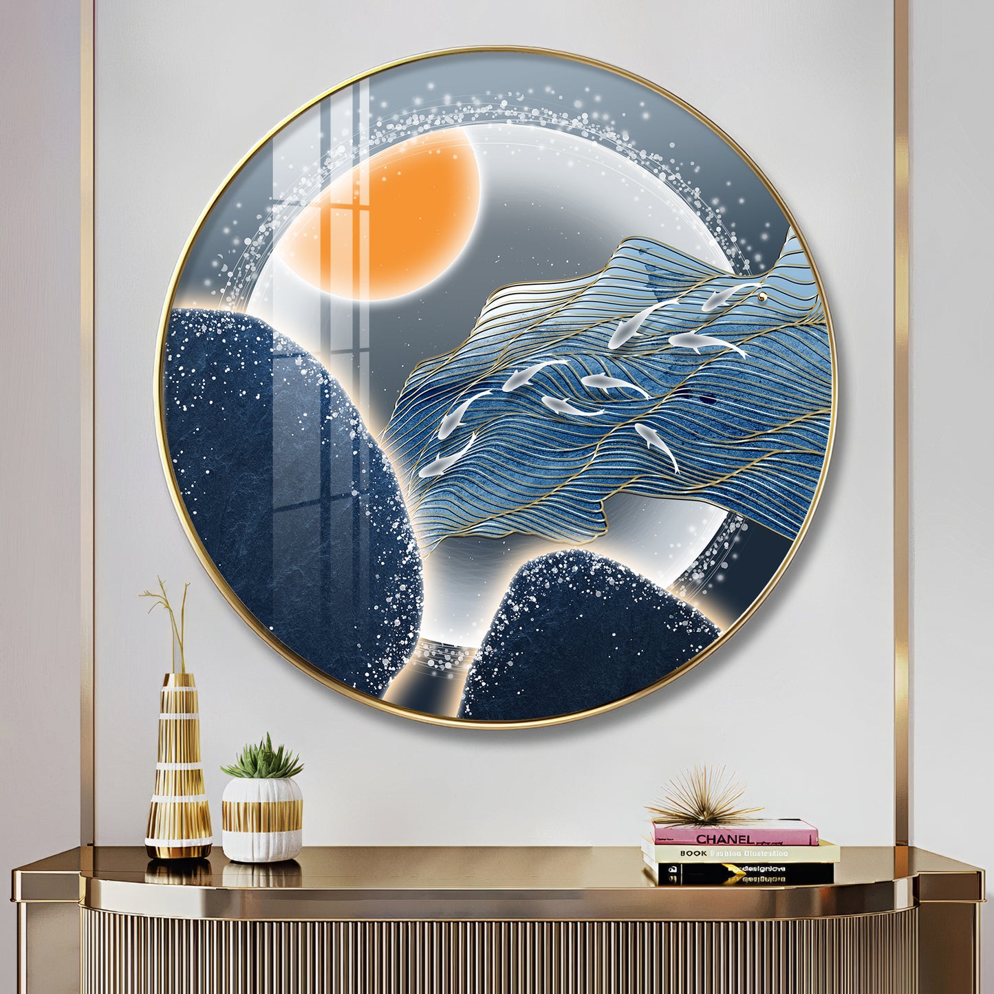 Glacier Koi Fish Premium Acrylic Round Wall Art