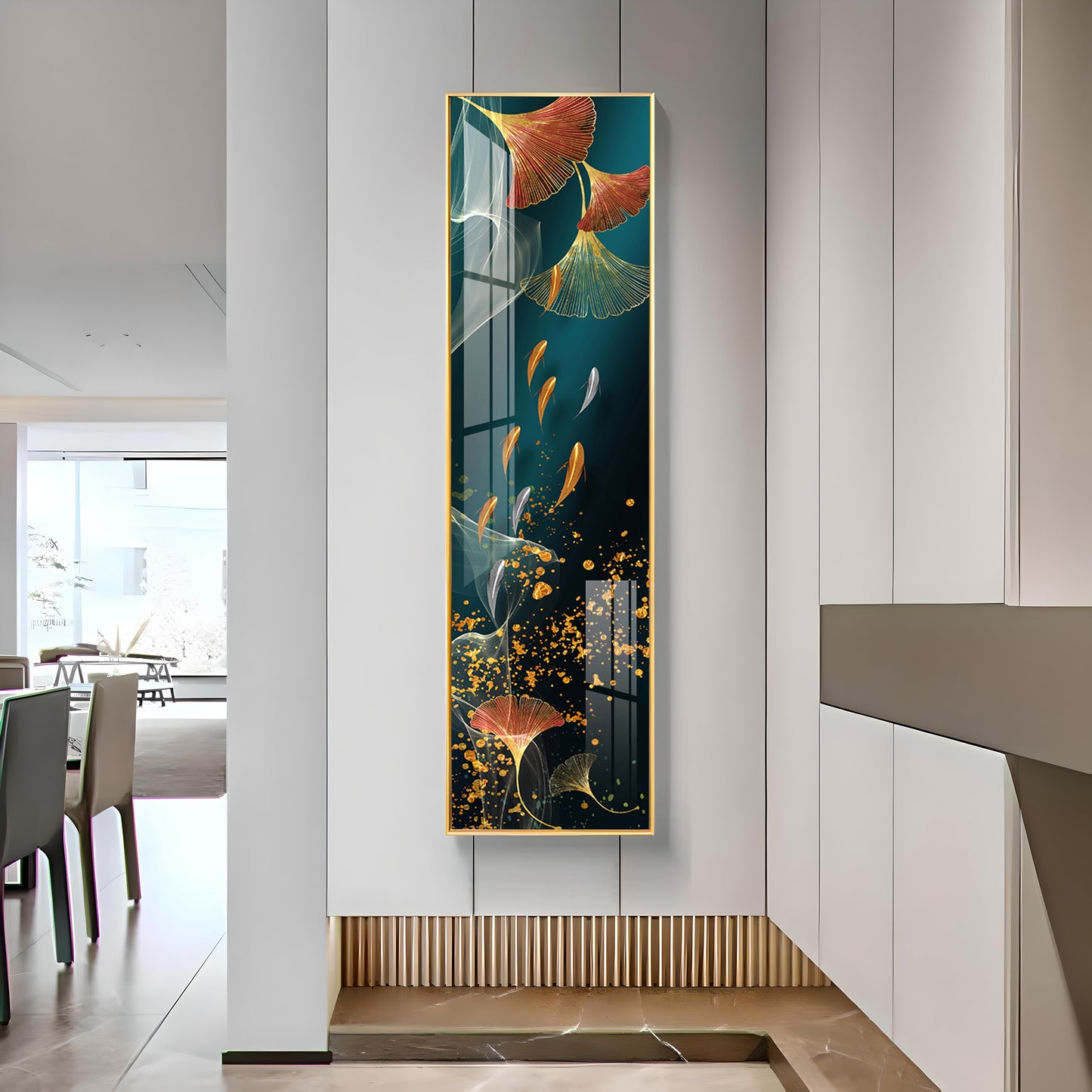 Ginkgo Biloba Leaves & Fish Premium Acrylic Vertical Wall Art