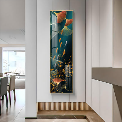 Ginkgo Biloba Leaves & Fish Premium Acrylic Vertical Wall Art