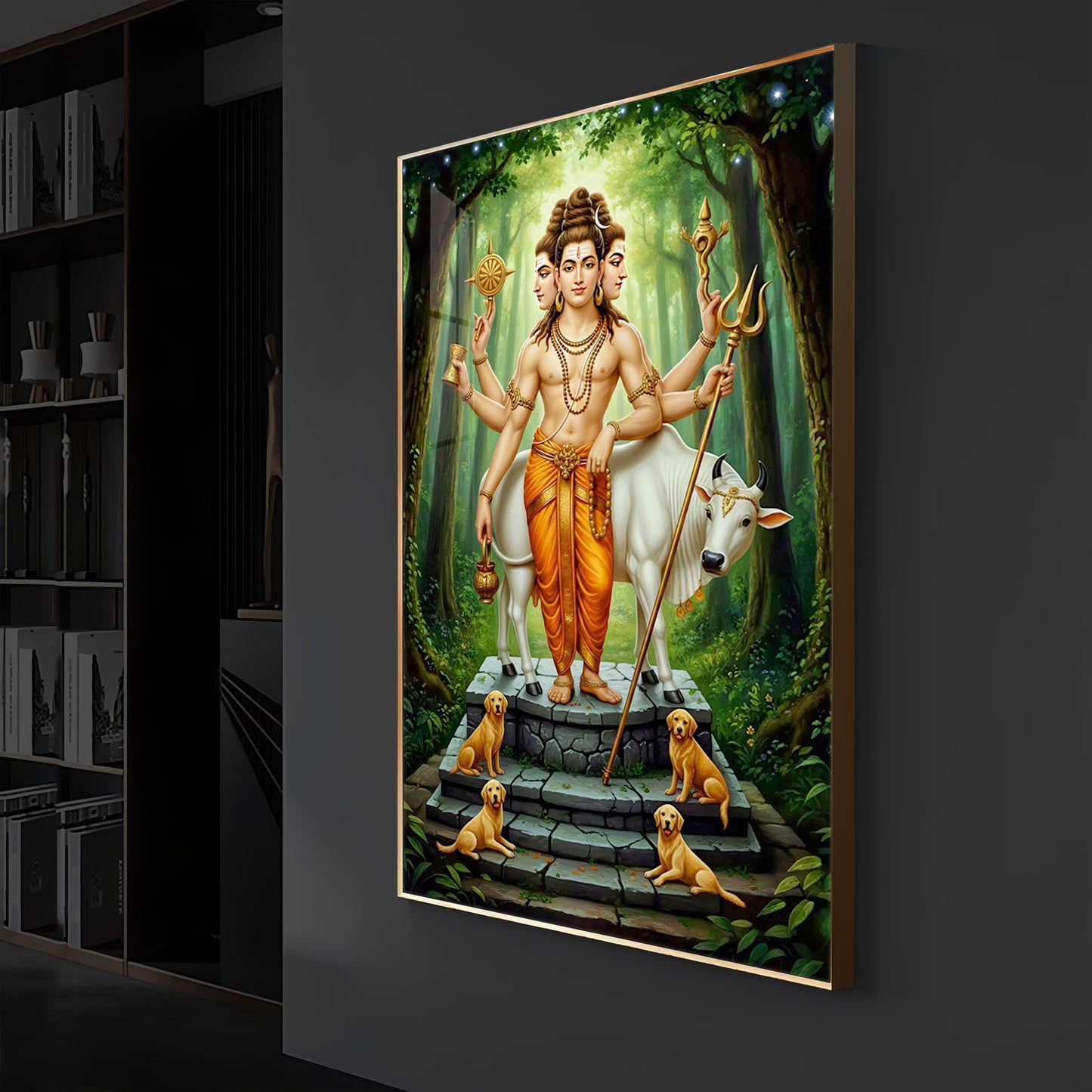 Jai Guru Dattatreya Modern Luxury Backlight Vertical Wall Art