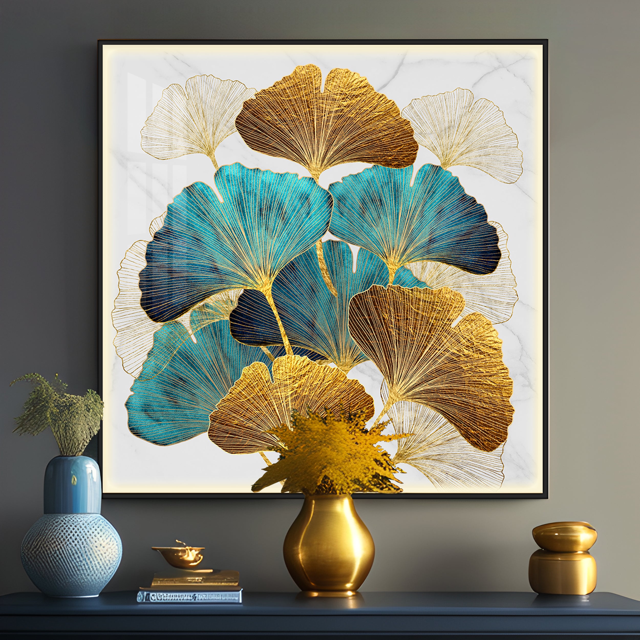 DIY Ginkgo Biloba Luxury Crystal Square Wall Art