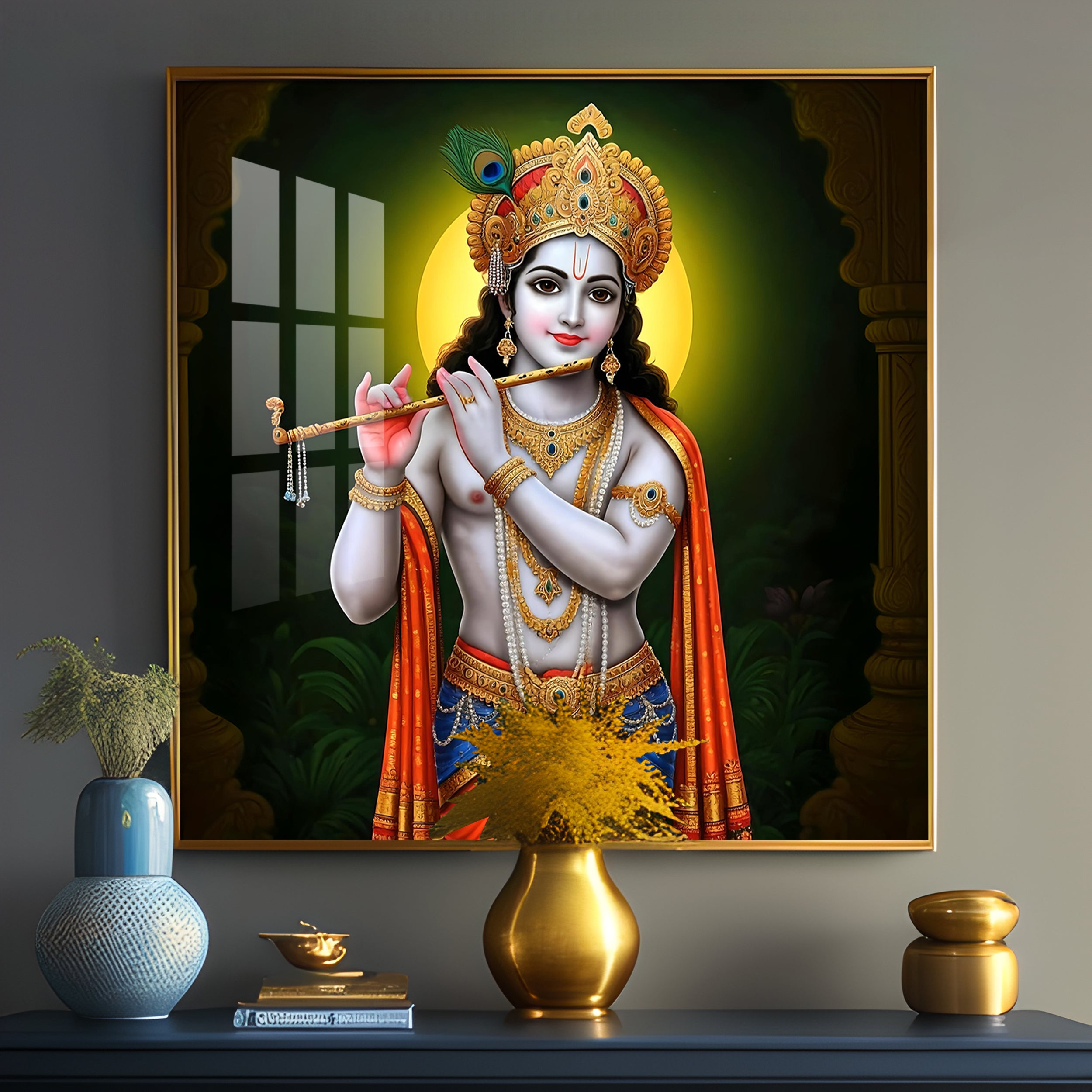 Sacred Essence Of Krishna Premium Acrylic Square Wall Art