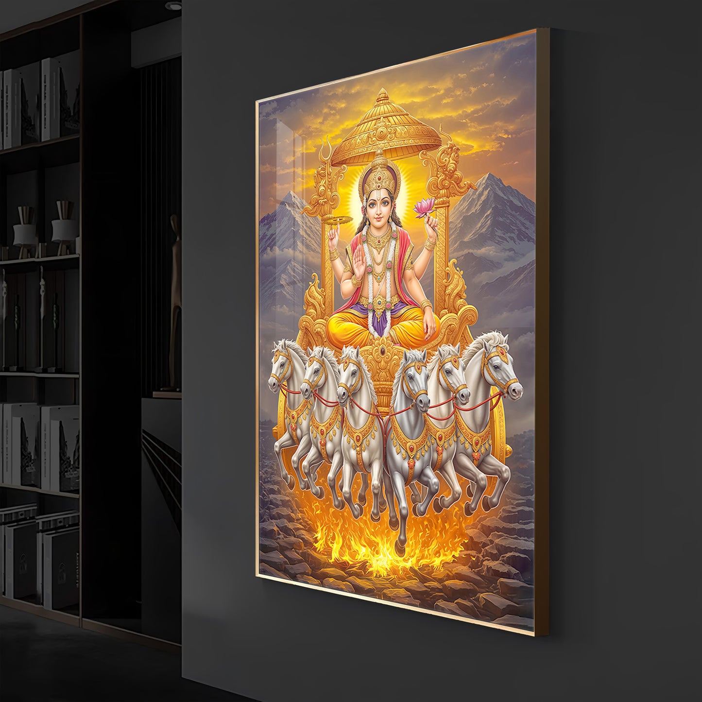 Lord Surya Dev Modern Luxury Backlight Vertical Wall Art