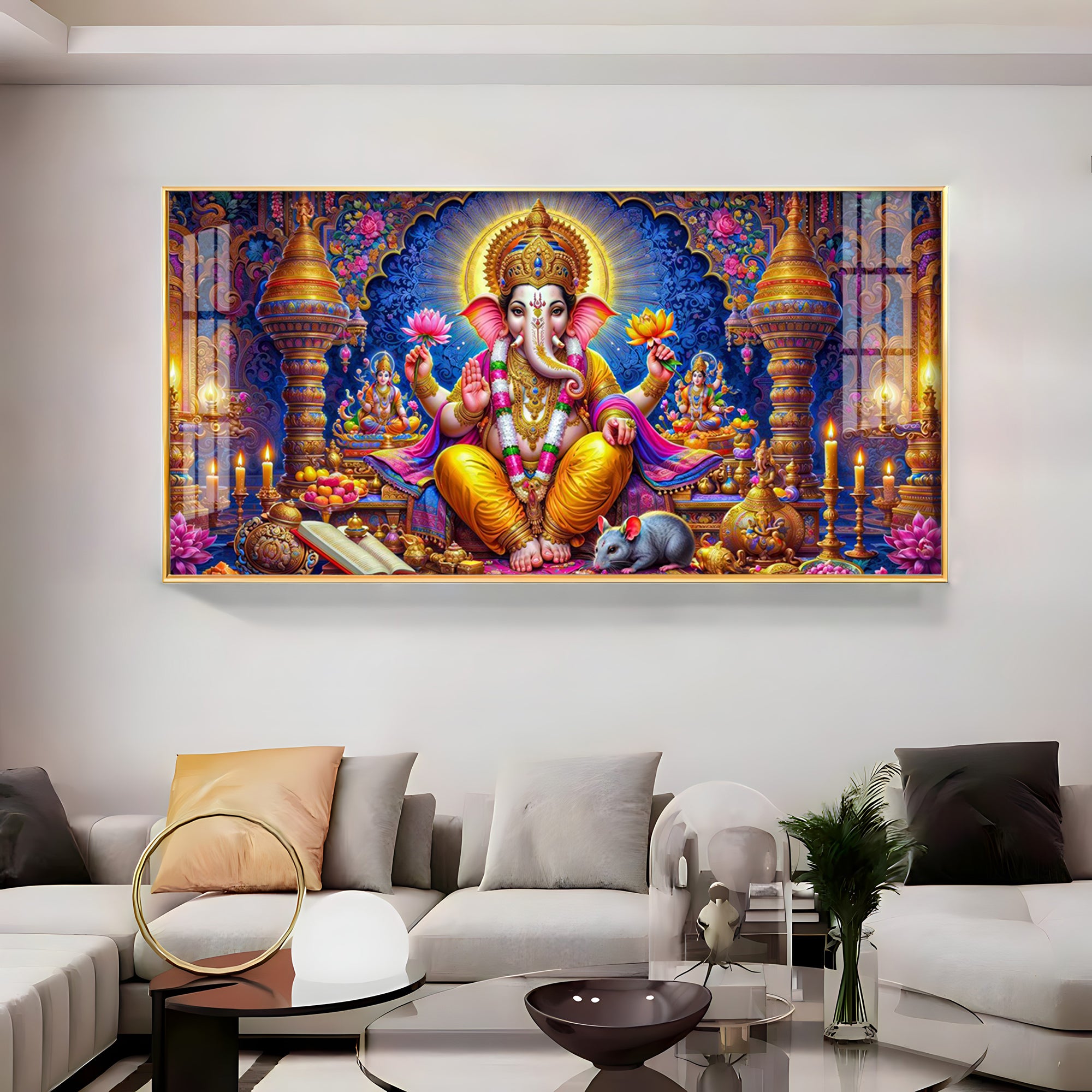 Lord Ganpati With Deitries Premium Acrylic Horizontal Wall Art