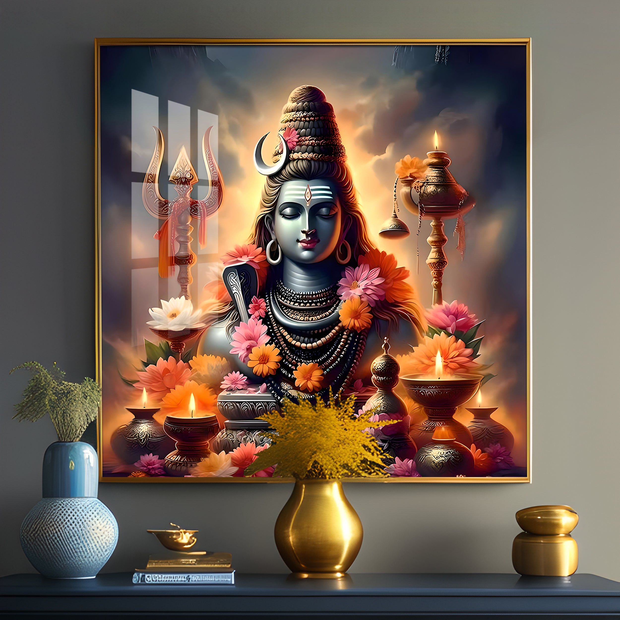 Om Namah Shivay Premium Acrylic Square Wall Art