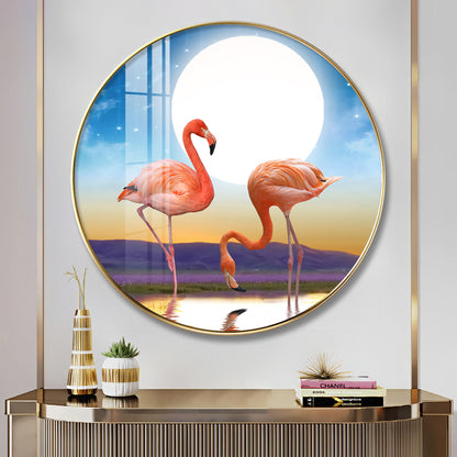 Flamingo Serenity Premium Acrylic Round Wall Art