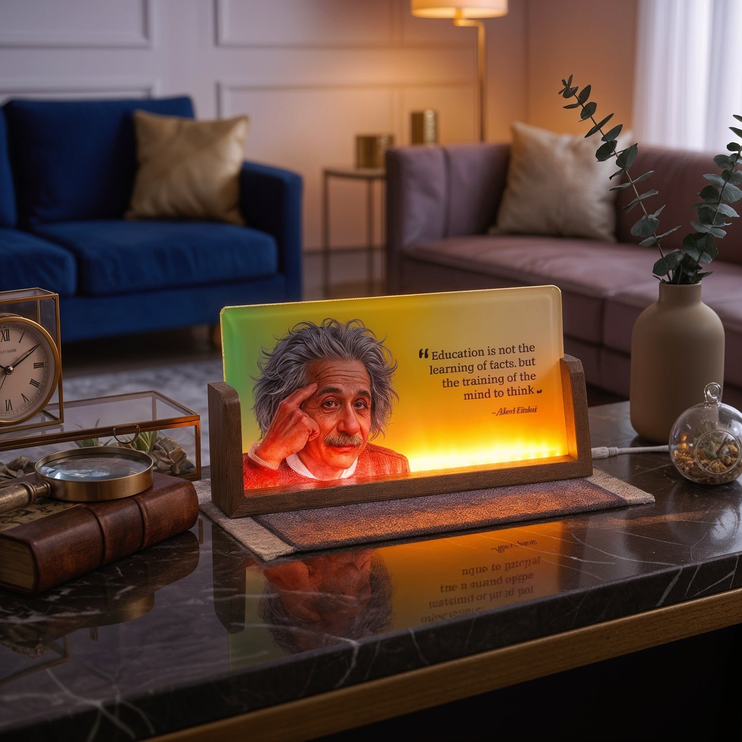 Albert Einstein Acrylic LED Table Lamp - Wooden Stand