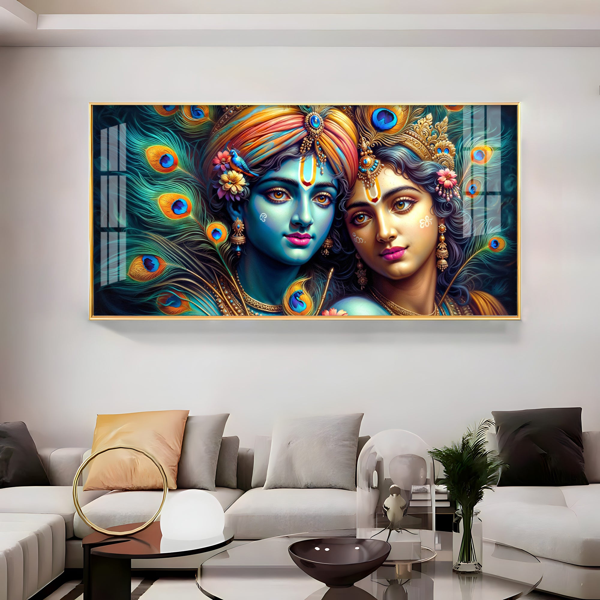 Krishna and Radha Portrayal Premium Acrylic Horizontal Wall Art