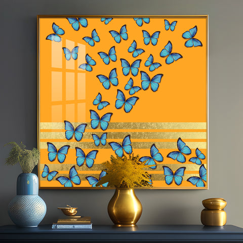 Blue Butterflies Premium Acrylic Square Wall Art