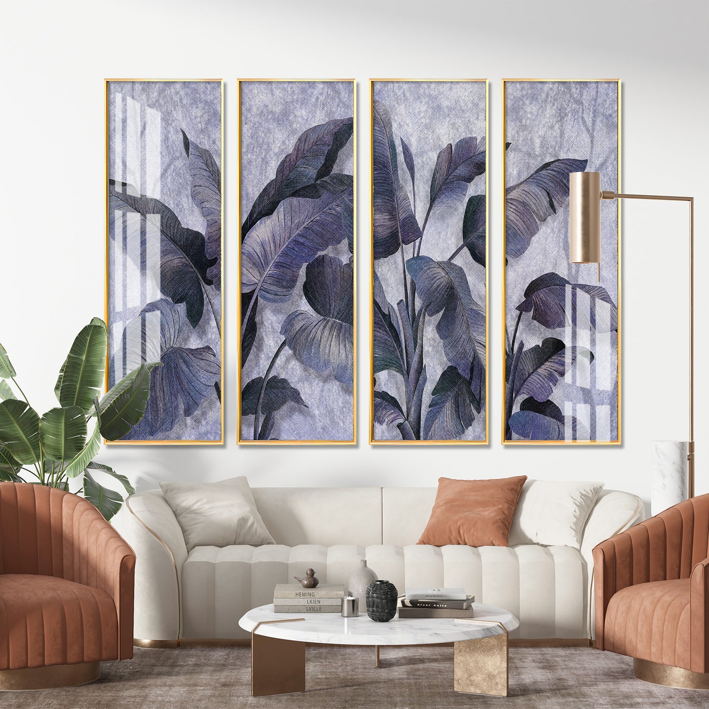 Banana Leaves Premium Acrylic Vertical Wall Art (set of 4)