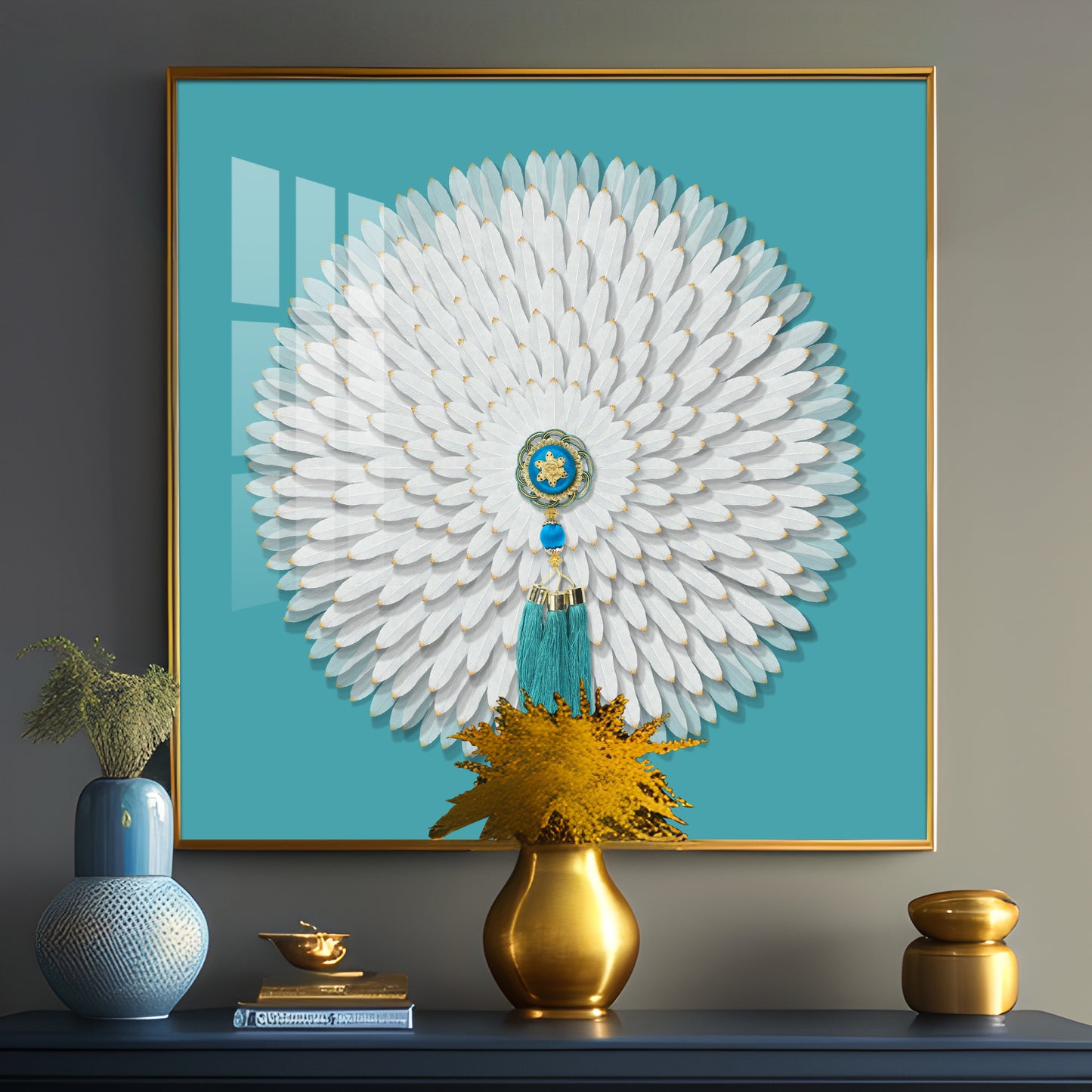 Lucky White Feathers Premium Acrylic Square Wall Art