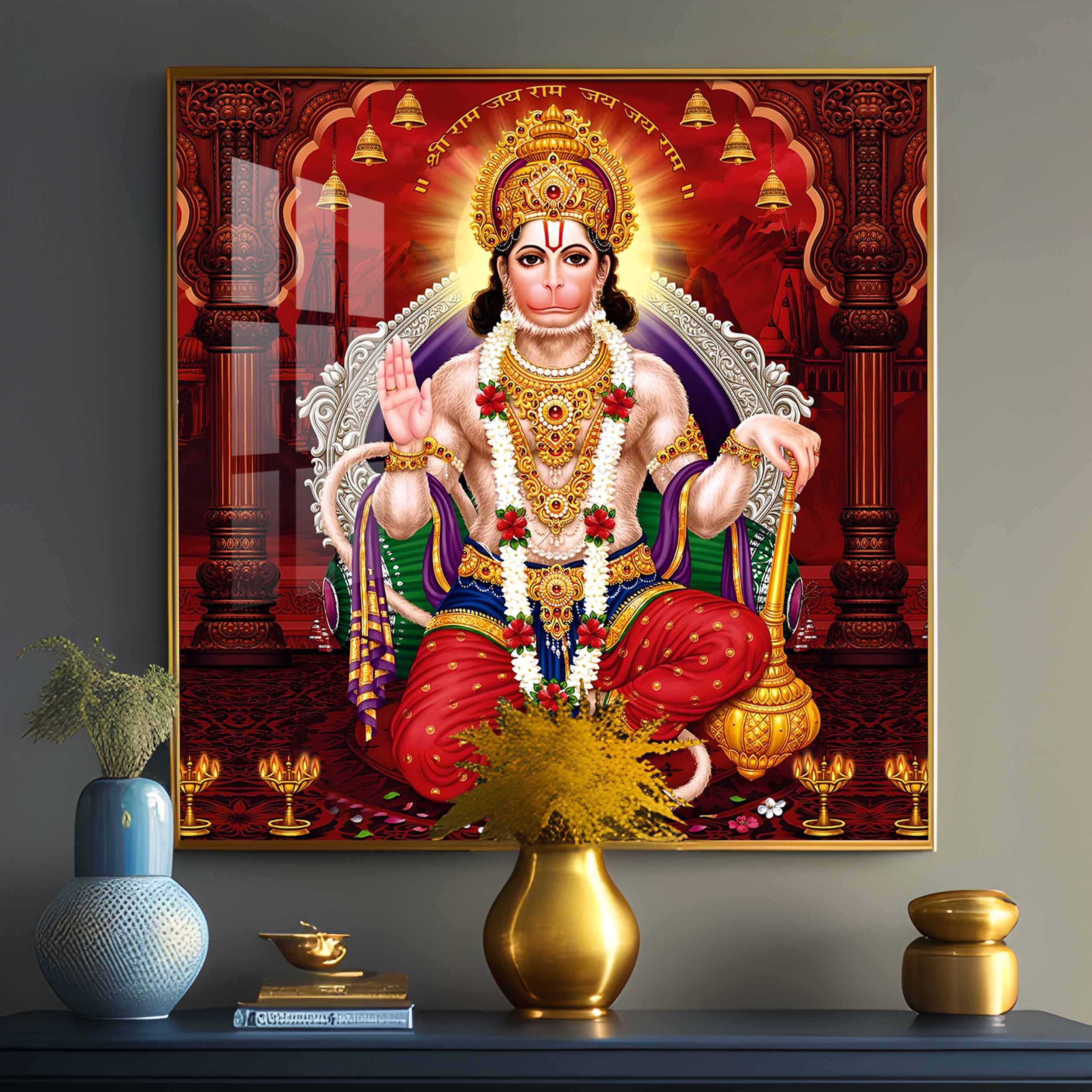 Lord Hanuman Ethereal Blessings Premium Acrylic Square Wall Art