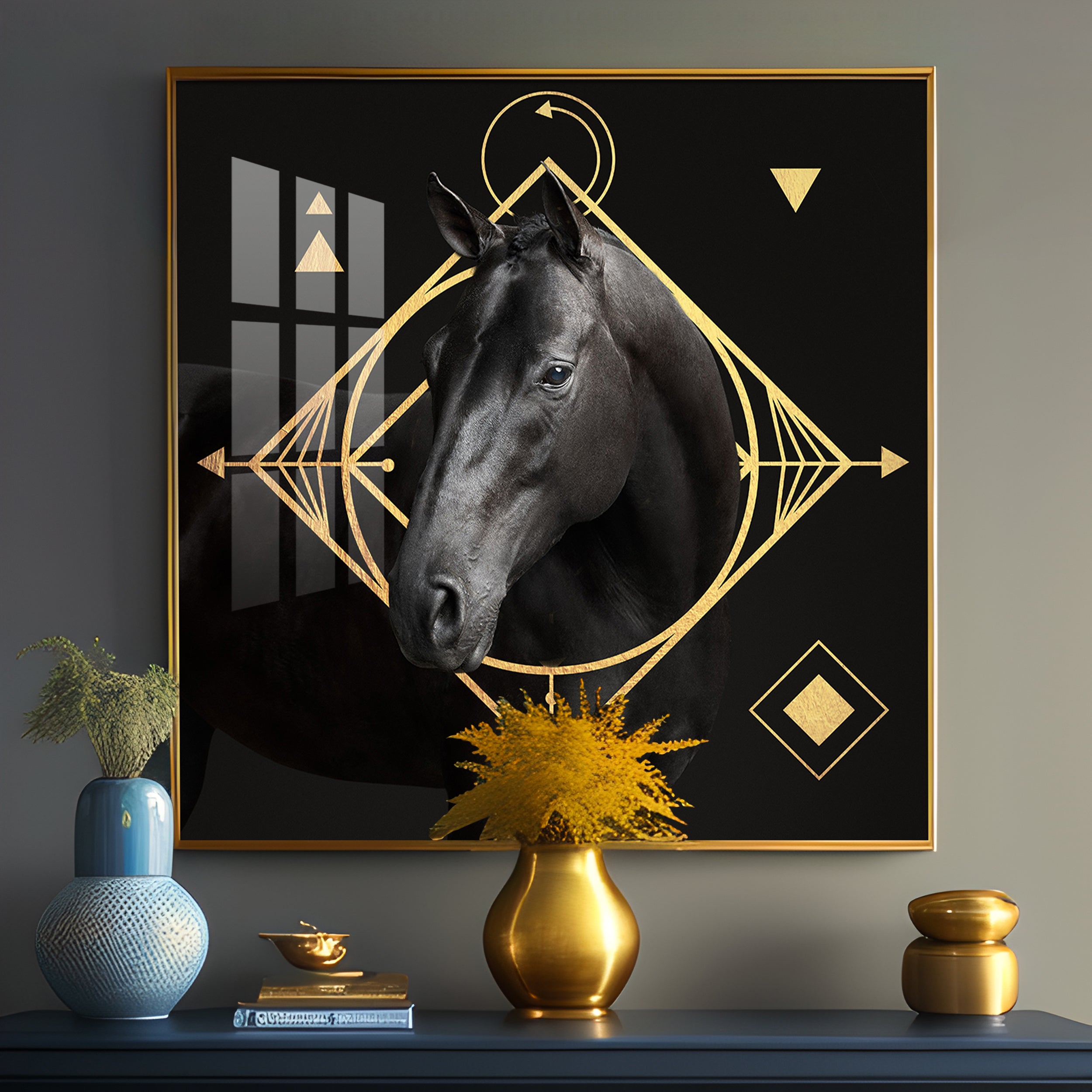 Gold Foil Horse Premium Acrylic Square Wall Art