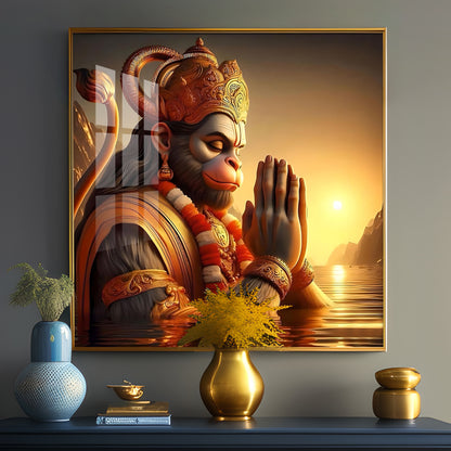 Hanuman Ji Worshipping Premium Acrylic Square Wall Art