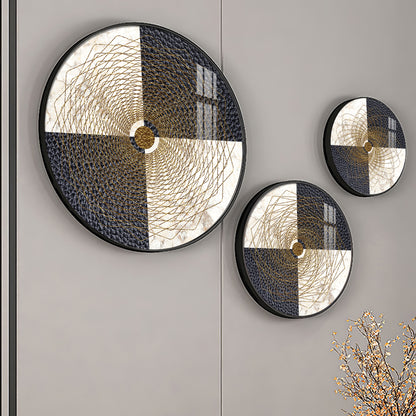 Spiral Line In Golden Premium Acrylic Round Wall Art (Set of 3)