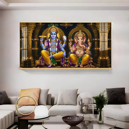 Lord Ganesha's Grace With Lord Vishnu Premium Acrylic Horizontal Wall Art