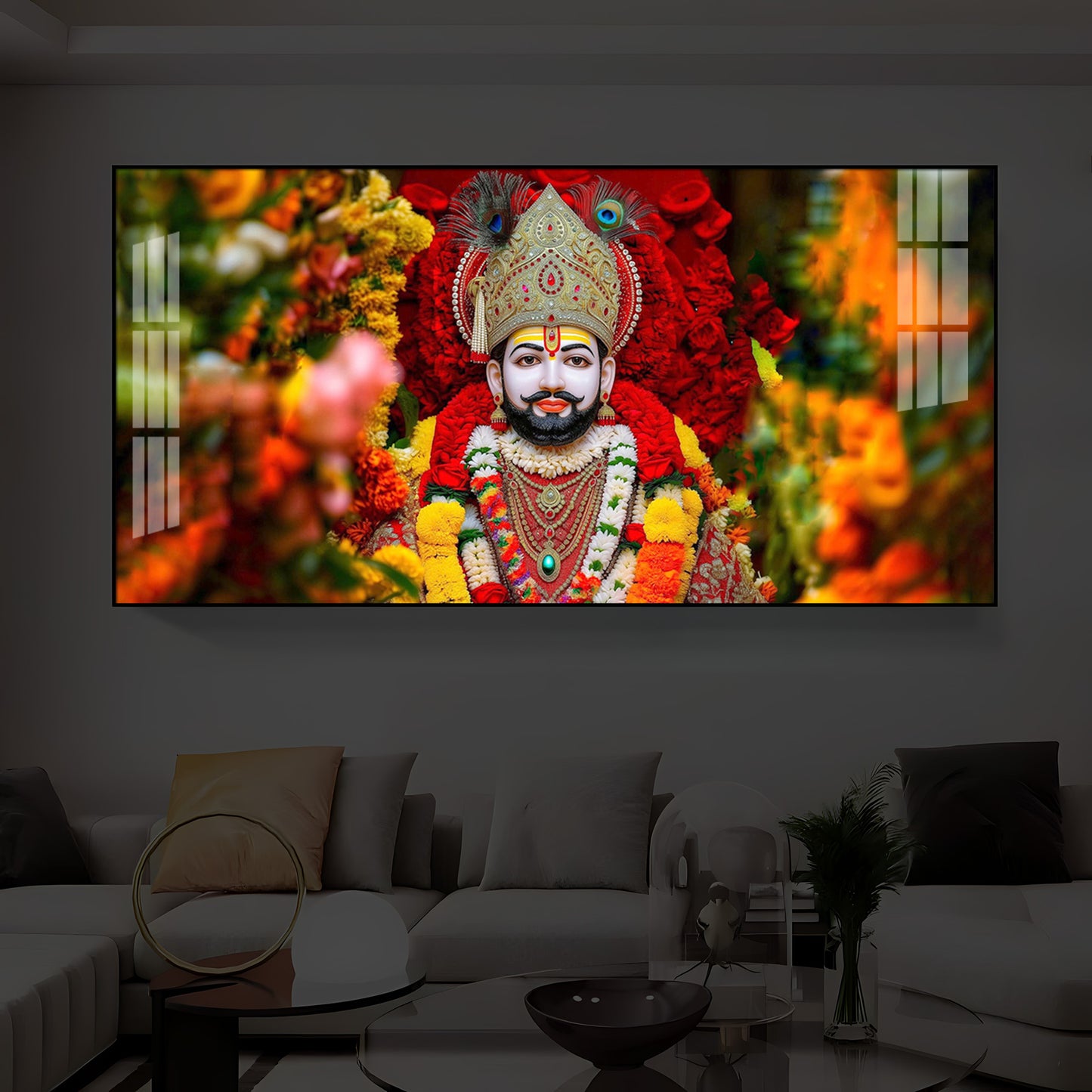 Khatu Shyam Ji Modern Luxury Backlight Horizontal Wall Art