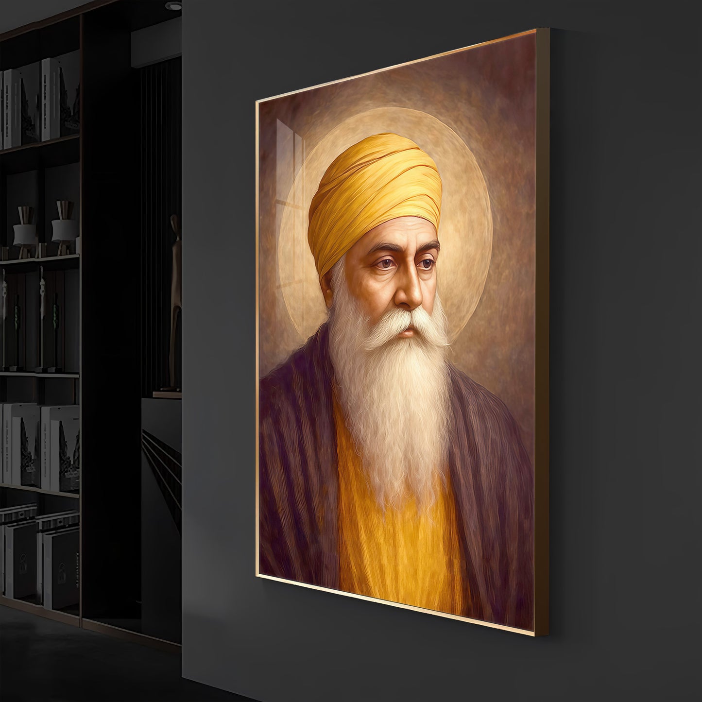 Guru Nanak Dev Ji Modern Luxury Backlight Vertical Wall Art