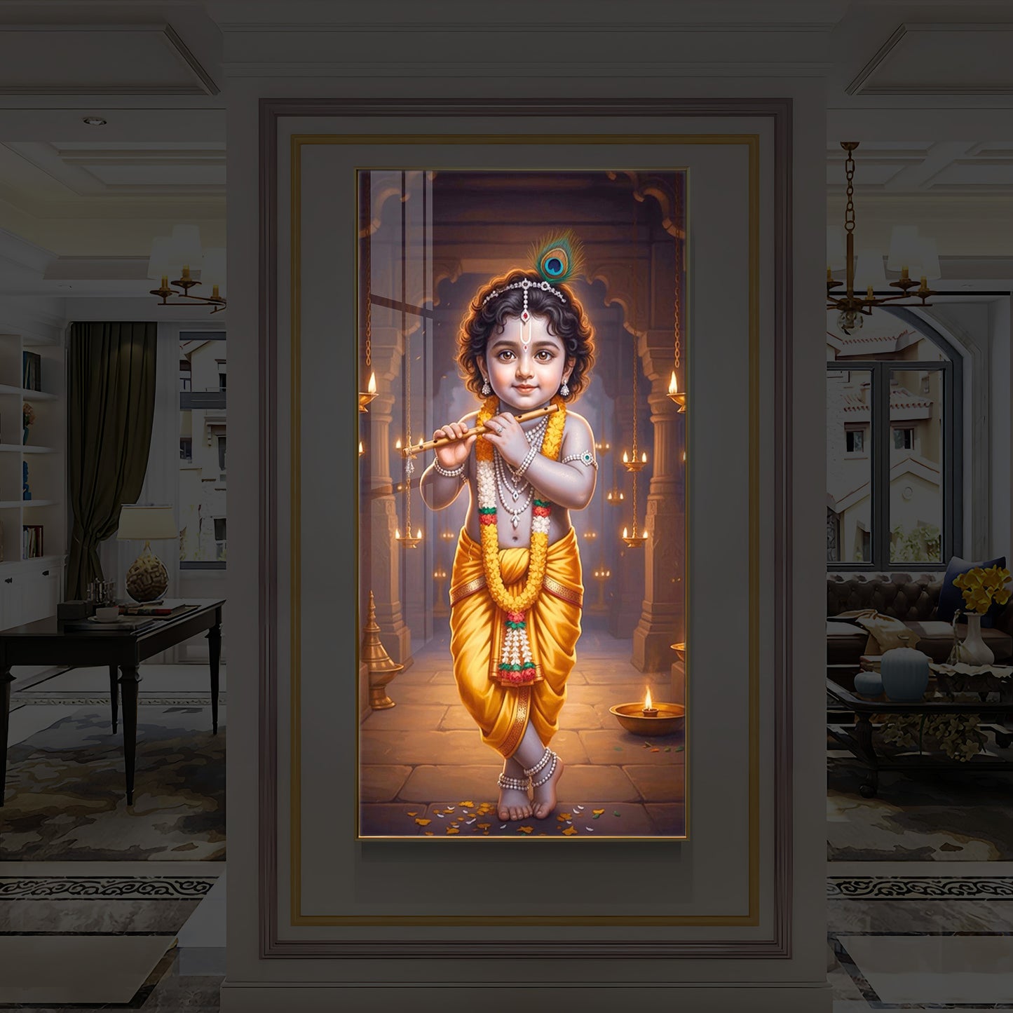 Little Lord Krishna Modern Luxury Backlight Vertical Wall Art