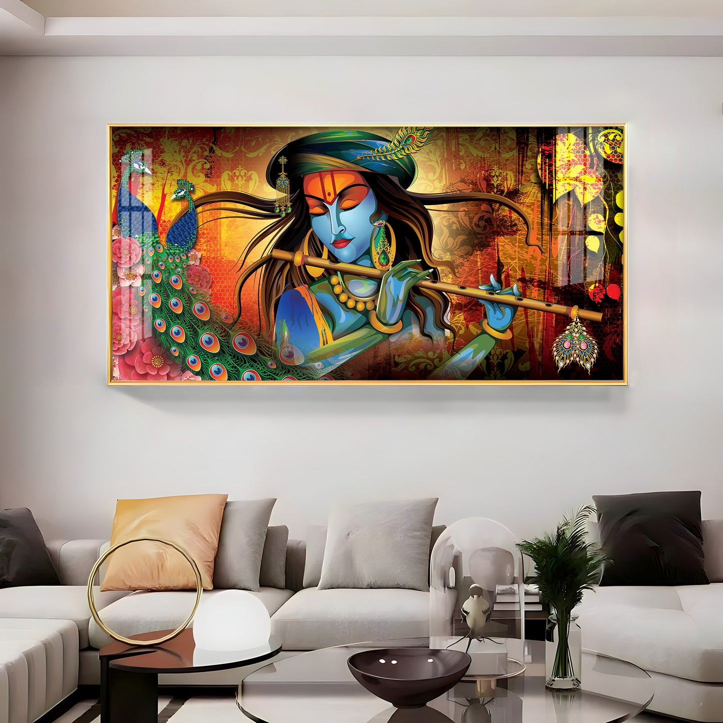 Krishna In Vrindavan Premium Acrylic Horizontal Wall Art