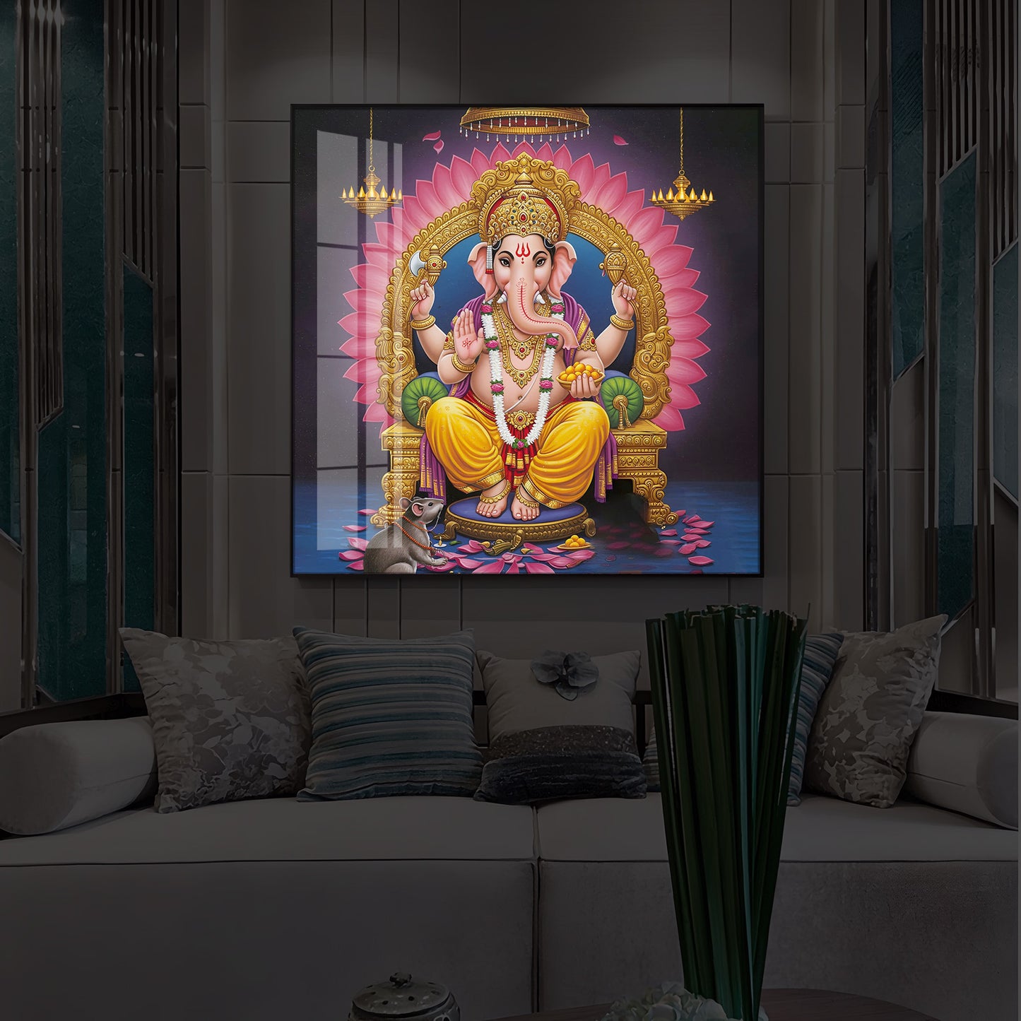 Divine Ganesh JI Modern Luxury Backlight Square Wall Art