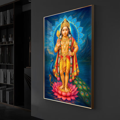 Sri Murugan Ji Modern Luxury Backlight Vertical Wall Art