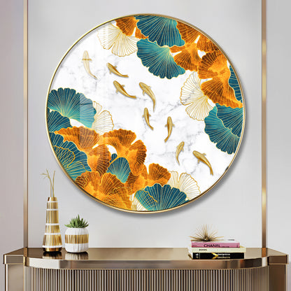 Golden Leaf Premium Acrylic Round Wall Art