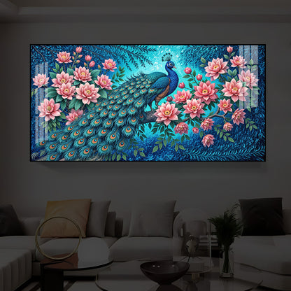 Majestic Peacock Modern Luxury Backlight Horizontal Wall Art