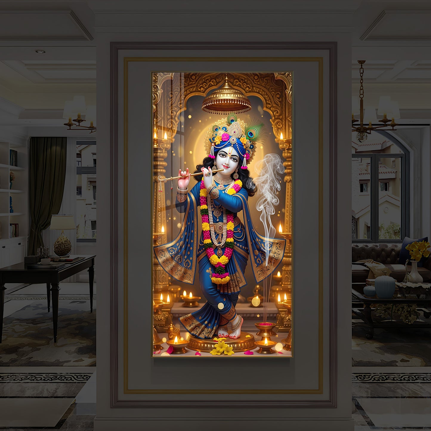 Lord Krishna Ji Modern Luxury Backlight Vertical Wall Art
