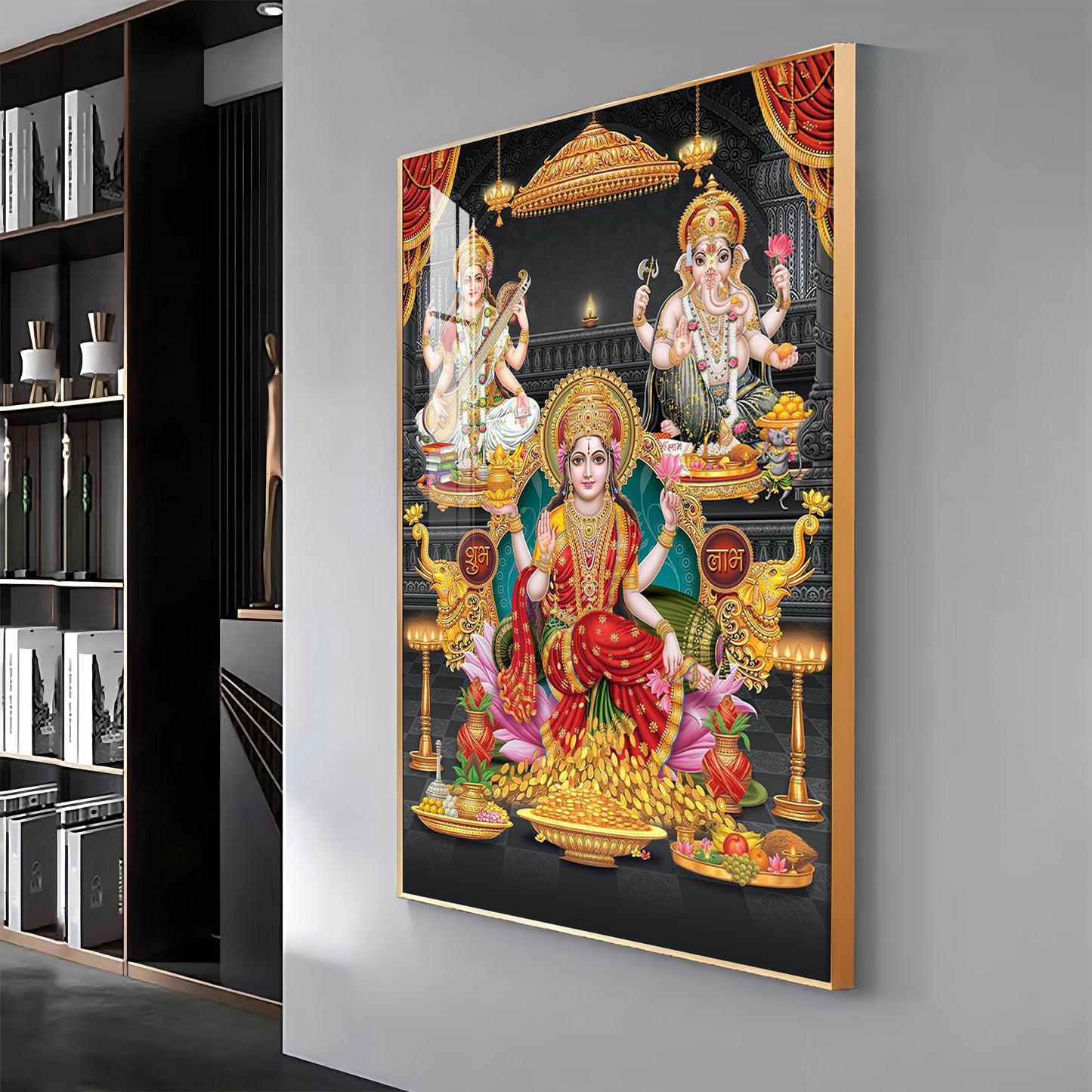 Goddess Laxmi Ji Sacred Serenity Premium Acrylic Vertical Wall Art