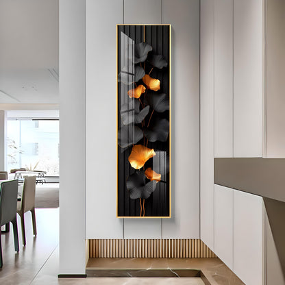 Black & Gold Leaves Premium Acrylic Vertical Wall Art