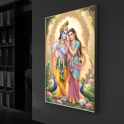 Loving Shri Radhe Krishna Modern Luxury Backlight Vertical Wall Art