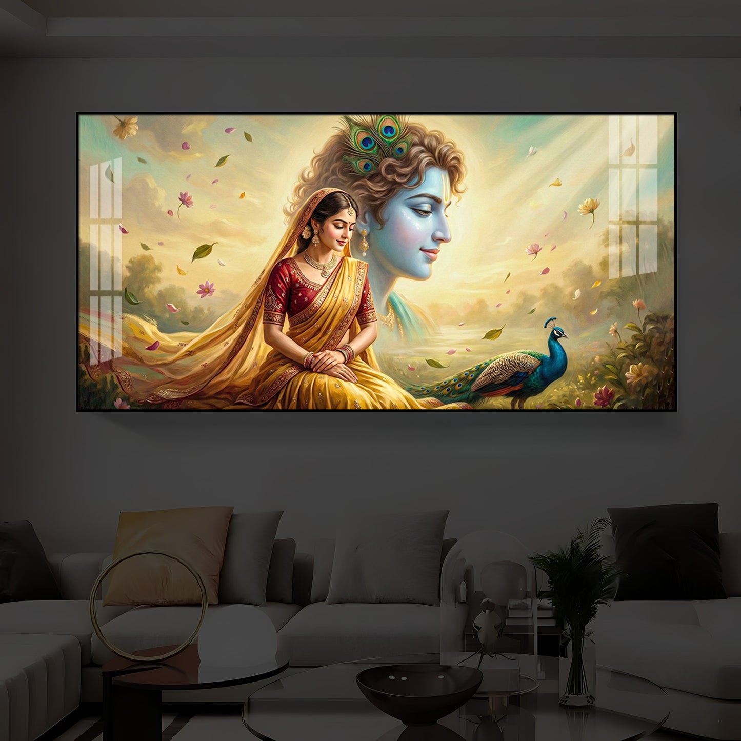 Lord Radha Krishna Modern Luxury Backlight Horizontal Wall Art