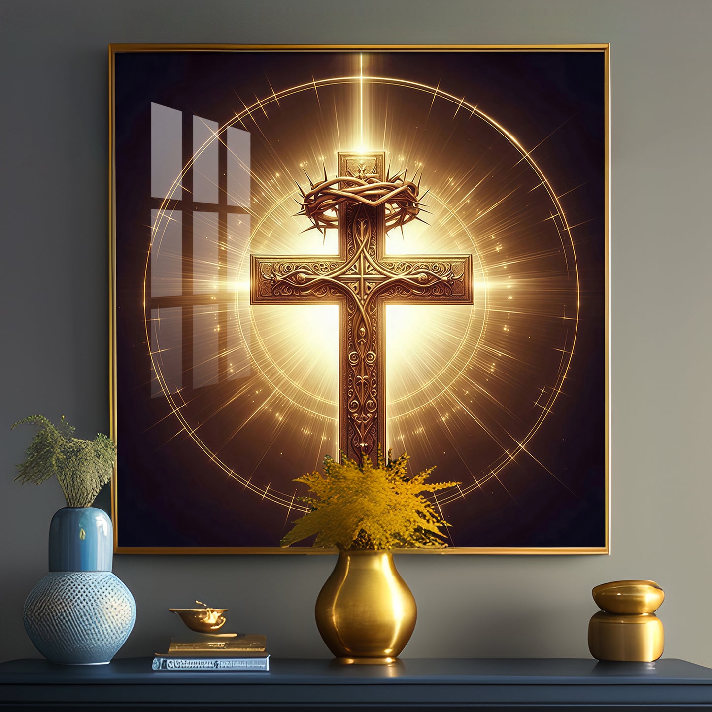Cross Symbol In Premium Acrylic Square Wall Art