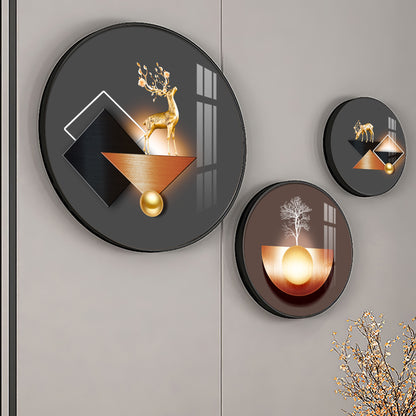 Reindeer Abstract Premium Acrylic Round Wall Art (Set of 3)