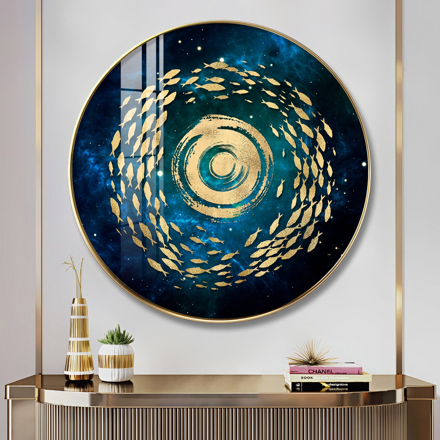 Fish Flow Mosaic Premium Acrylic Round Wall Art