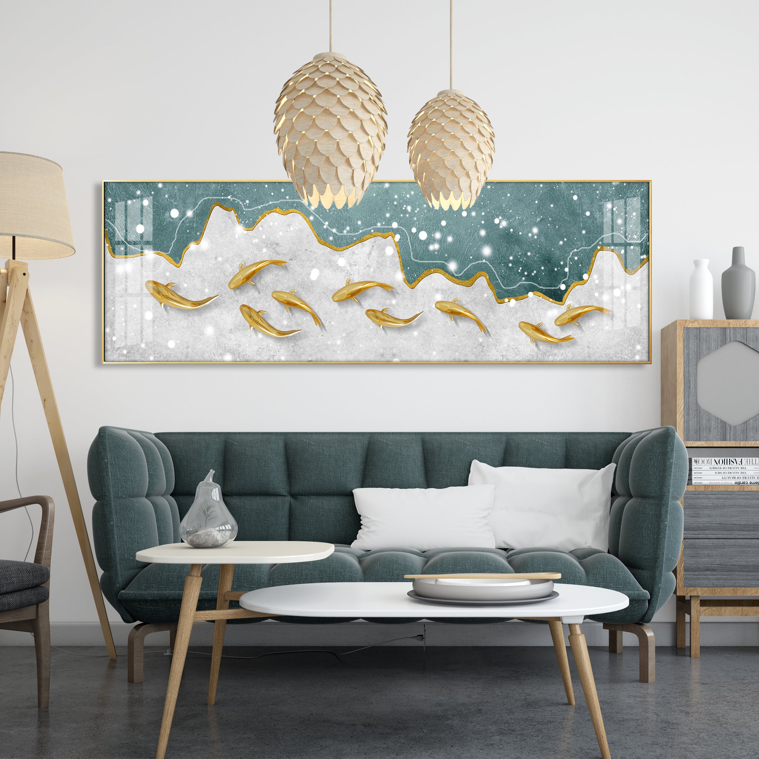 Fortune Fishes Luxury Crystal Horizontal Wall Art