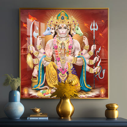 Panchmukhi Hanuman Premium Acrylic Square Wall Art