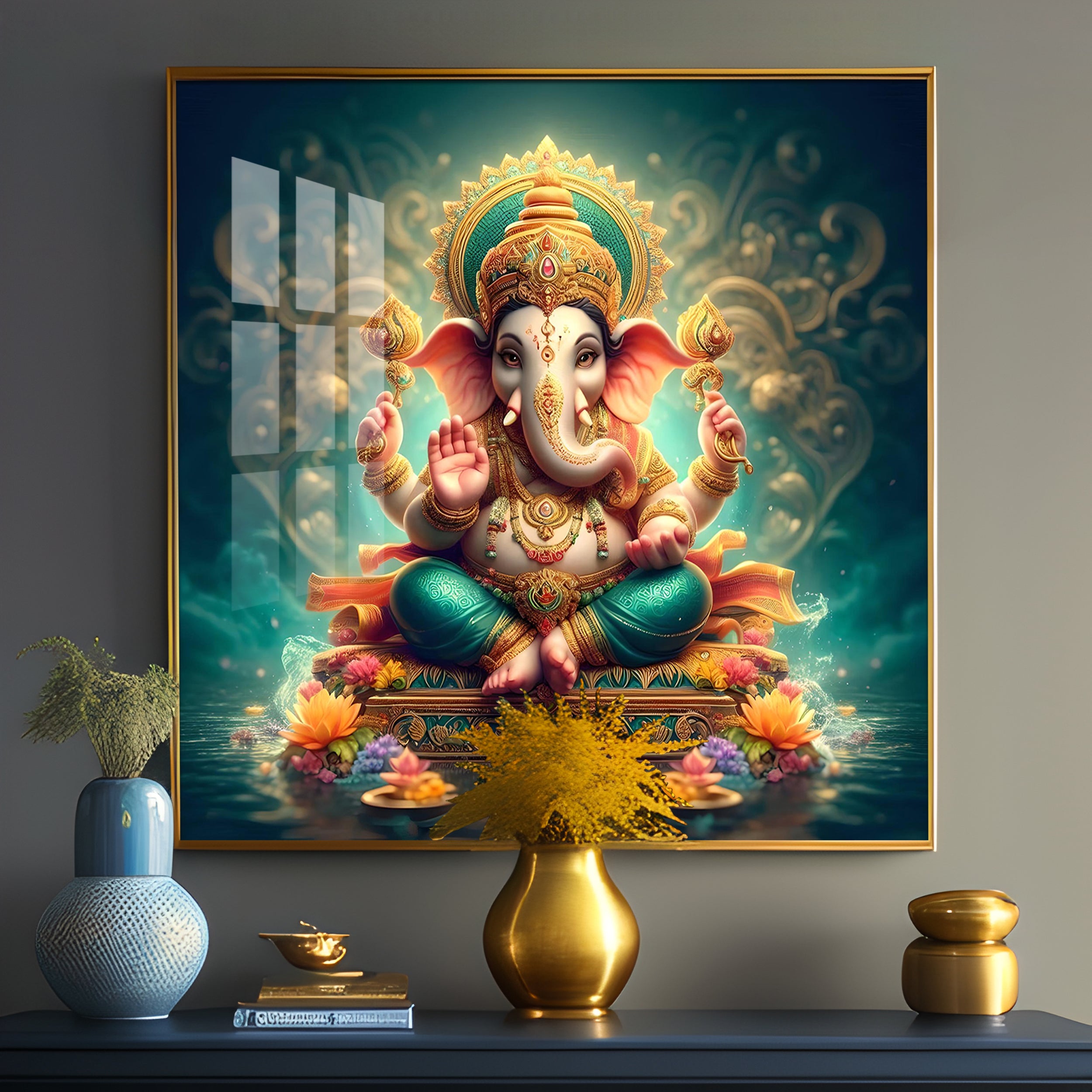 Lord Ganesh Blessings Premium Acrylic Square Wall Art