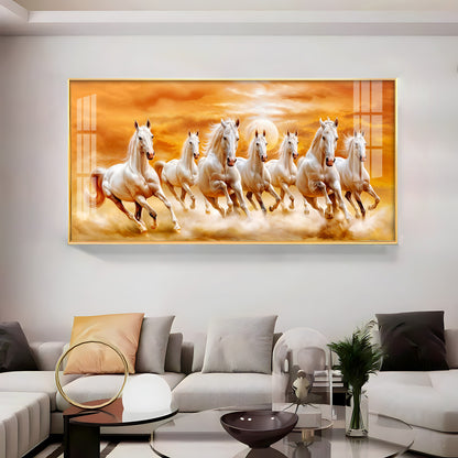 Vastu 7 Running White Horses Premium Acrylic Horizontal Wall Art