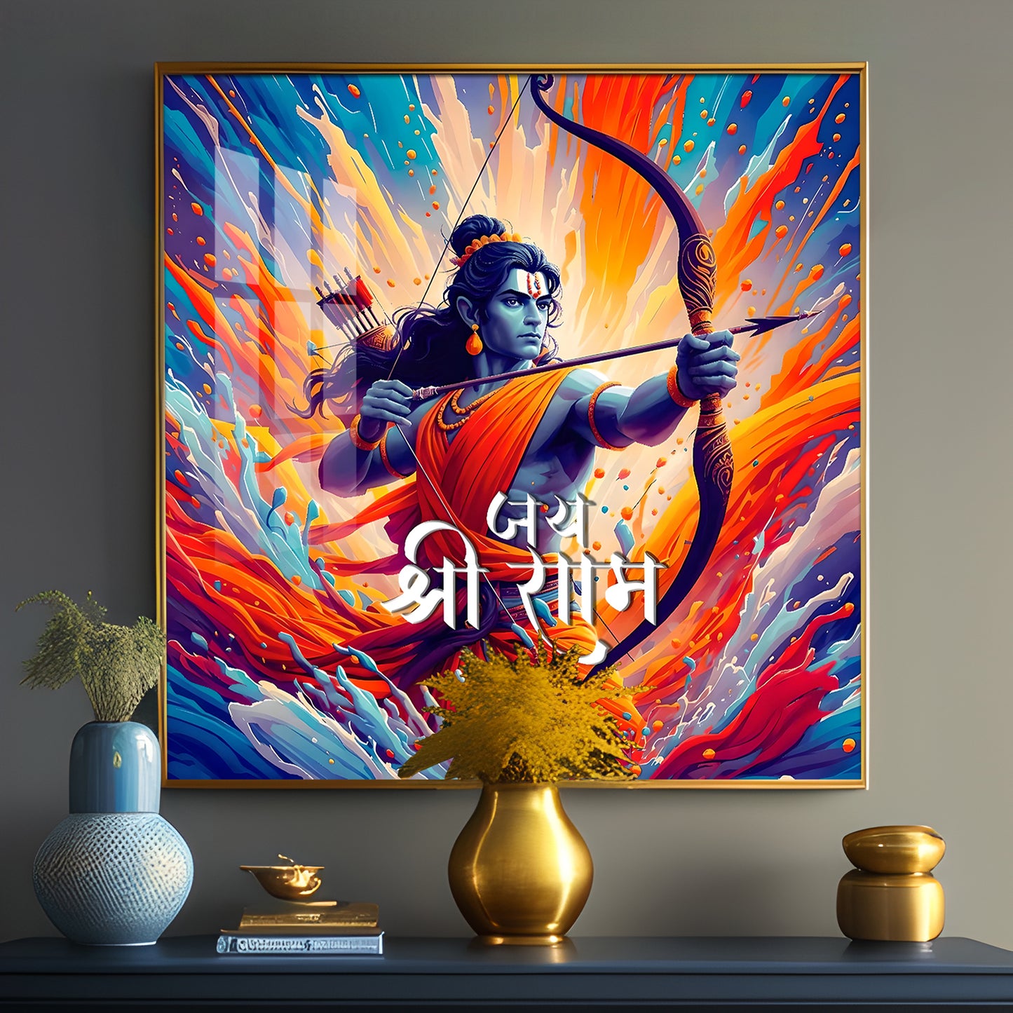 Brave Warrior Shree Ram Premium Acrylic Square Wall Art