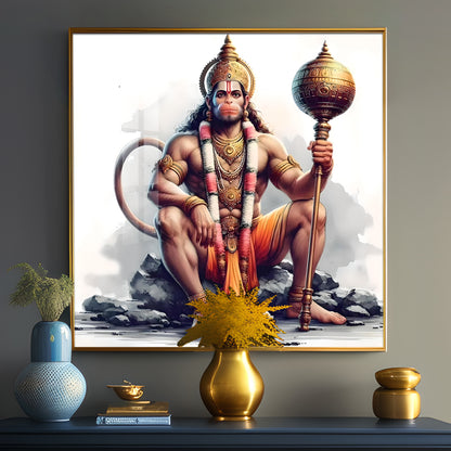 Jai Shree Hanuman Premium Acrylic Square Wall Art