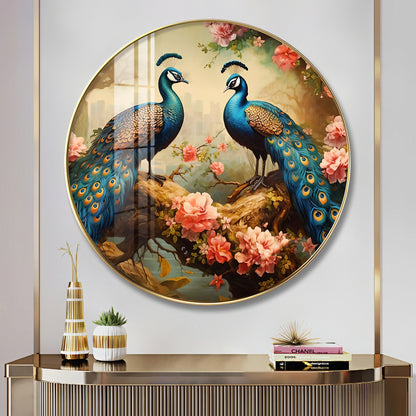 Vibrant Peacock Premium Acrylic Round Wall Art